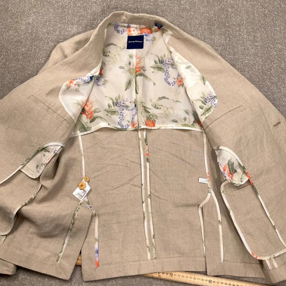 Tommy Bahama Blazer Mens M/44R Beige‎ Linen Tropical Lightweight Neutral Jacket